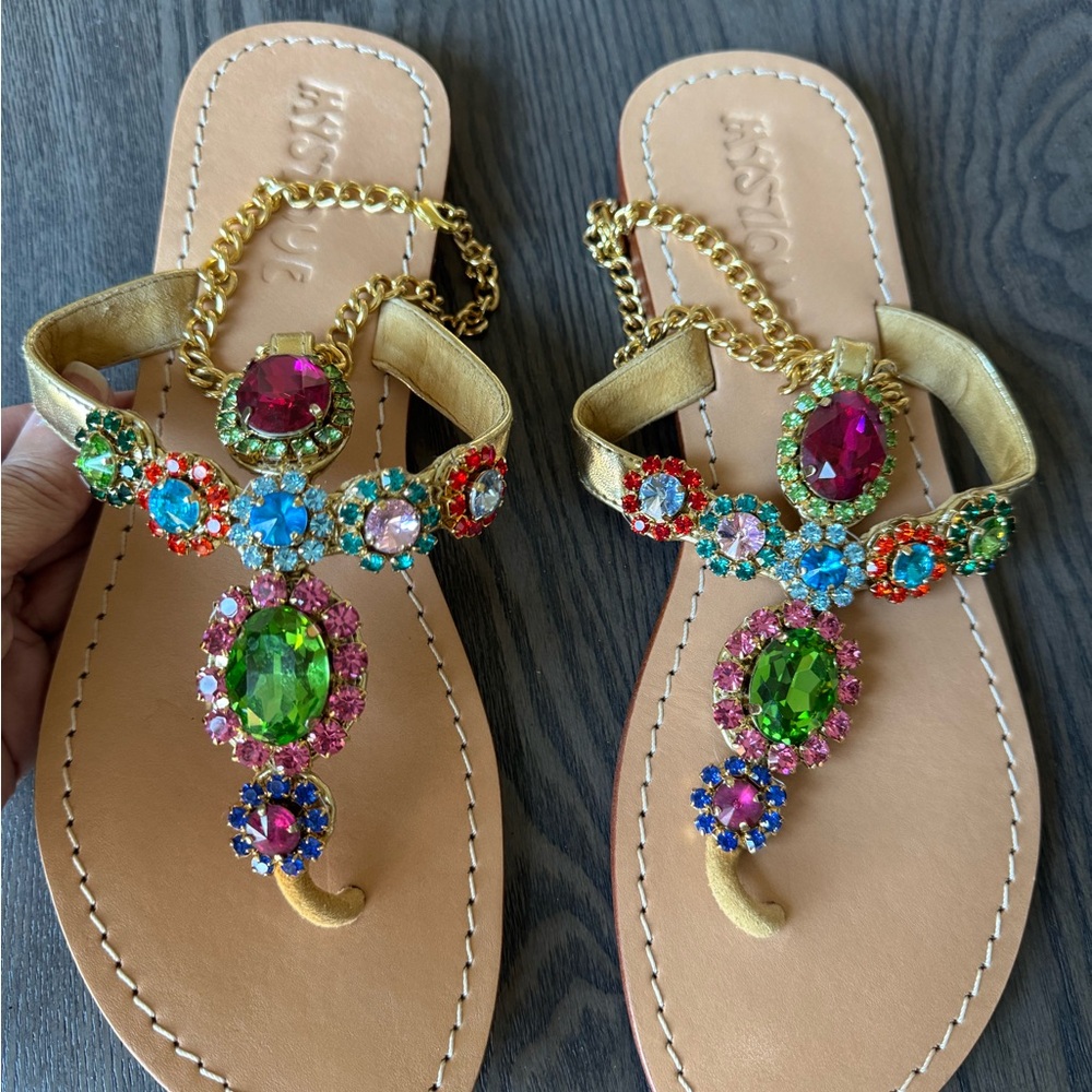 Mystique Gold Sandals with Jeweled Accents